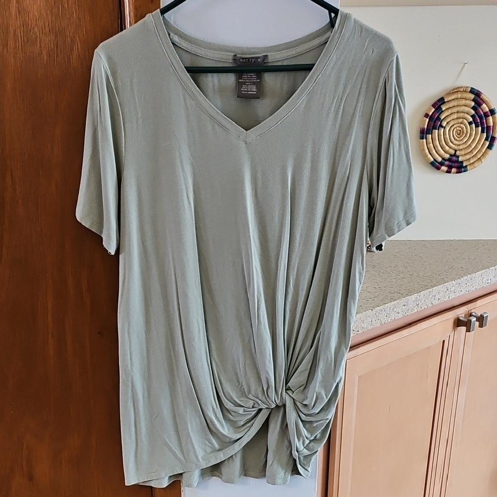 Matty M Light Green V-Neck Short Sleeve Top